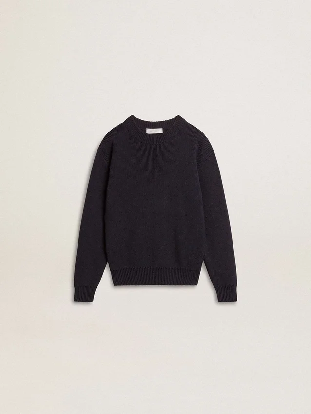 Maglione blu da bambino a girocollo con scritta “Golden” sul retro