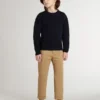 Maglione blu da bambino a girocollo con scritta “Golden” sul retro