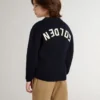 Maglione blu da bambino a girocollo con scritta “Golden” sul retro