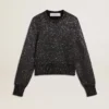 Maglione corto da donna in misto lana nero con paillettes su tutta la superficie