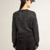 Maglione corto da donna in misto lana nero con paillettes su tutta la superficie