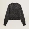 Maglione corto da donna in misto lana nero con paillettes su tutta la superficie