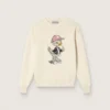 Maglione da bambina Golden in filato di cotone bianco con ricamo della mascotte