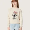 Maglione da bambina Golden in filato di cotone bianco con ricamo della mascotte