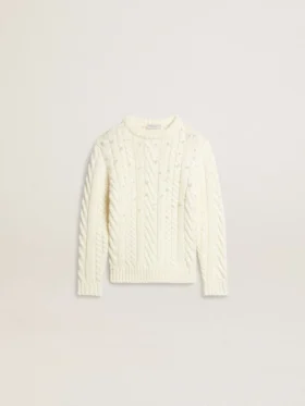 Maglione da bambina in lana bianca con perle