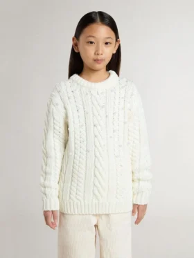 Maglione da bambina in lana bianca con perle