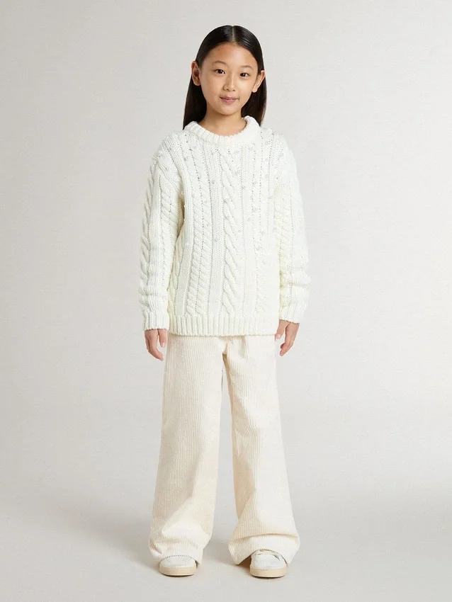 Maglione da bambina in lana bianca con perle