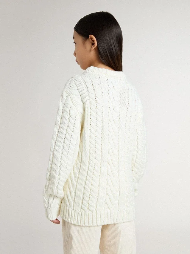 Maglione da bambina in lana bianca con perle
