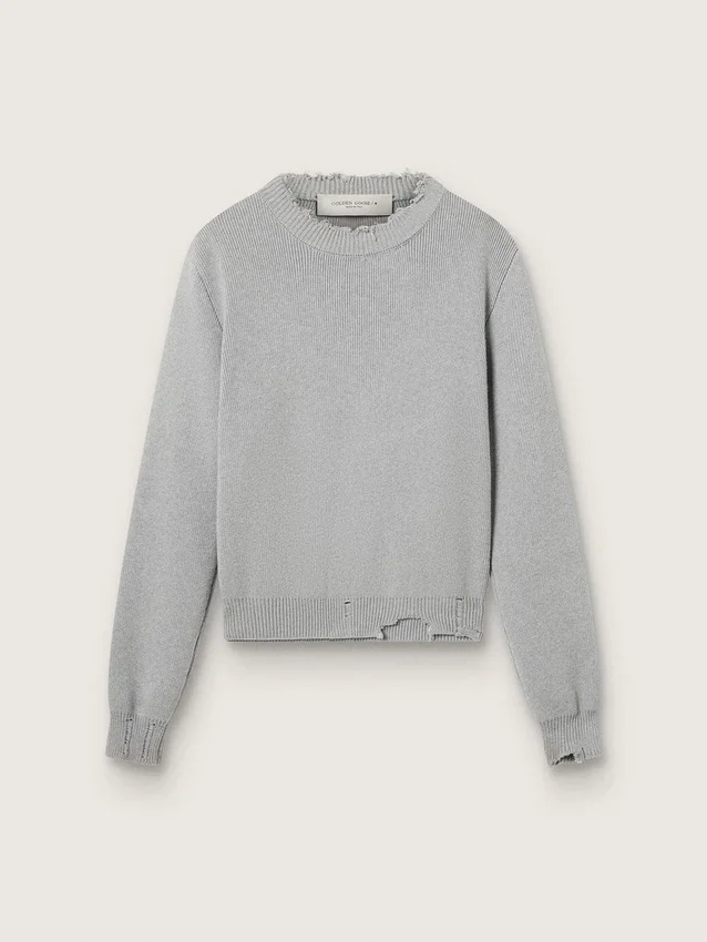 Maglione da donna a collo rotondo in cotone grigio