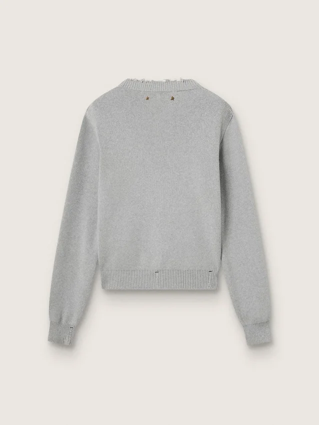 Maglione da donna a collo rotondo in cotone grigio