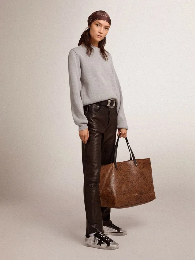 Maglione da donna a collo rotondo in cotone grigio
