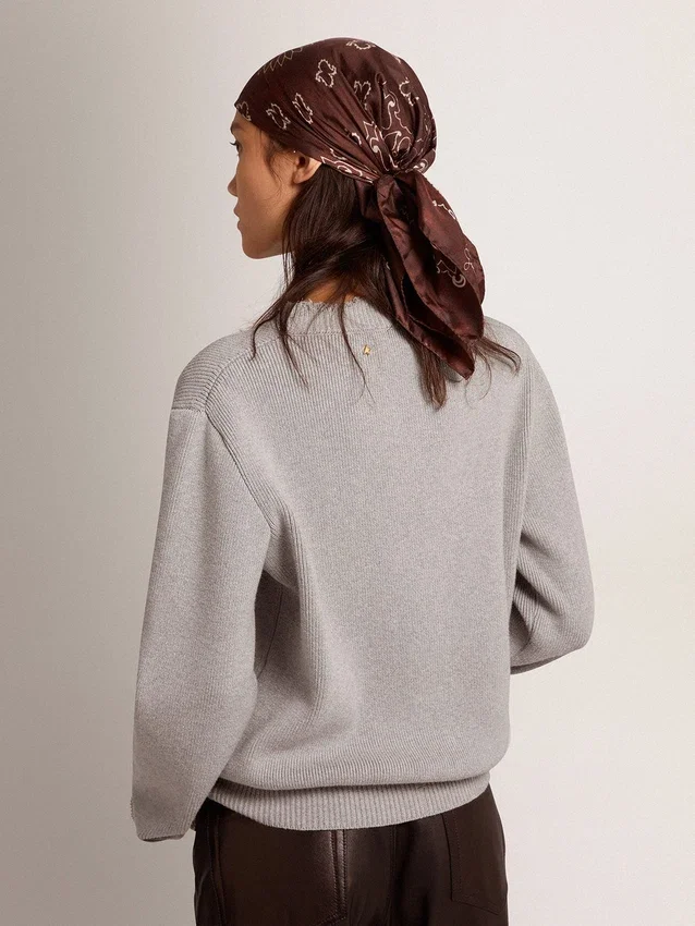 Maglione da donna a collo rotondo in cotone grigio