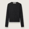 Maglione da donna a girocollo con motivo jacquard floreale nero