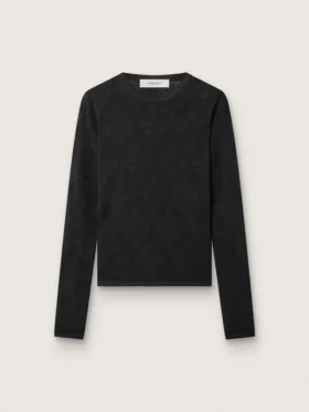 Maglione da donna a girocollo con motivo jacquard floreale nero