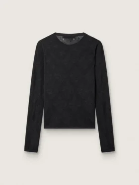 Maglione da donna a girocollo con motivo jacquard floreale nero