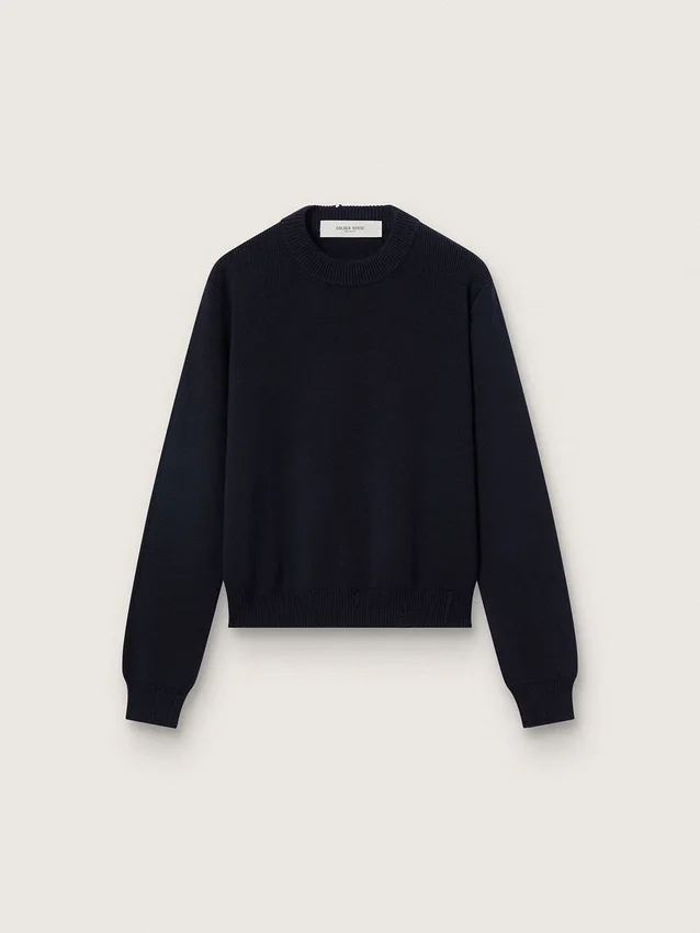 Maglione da donna a girocollo in cotone blu scuro