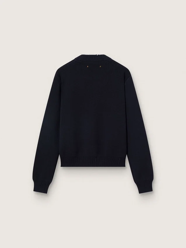 Maglione da donna a girocollo in cotone blu scuro