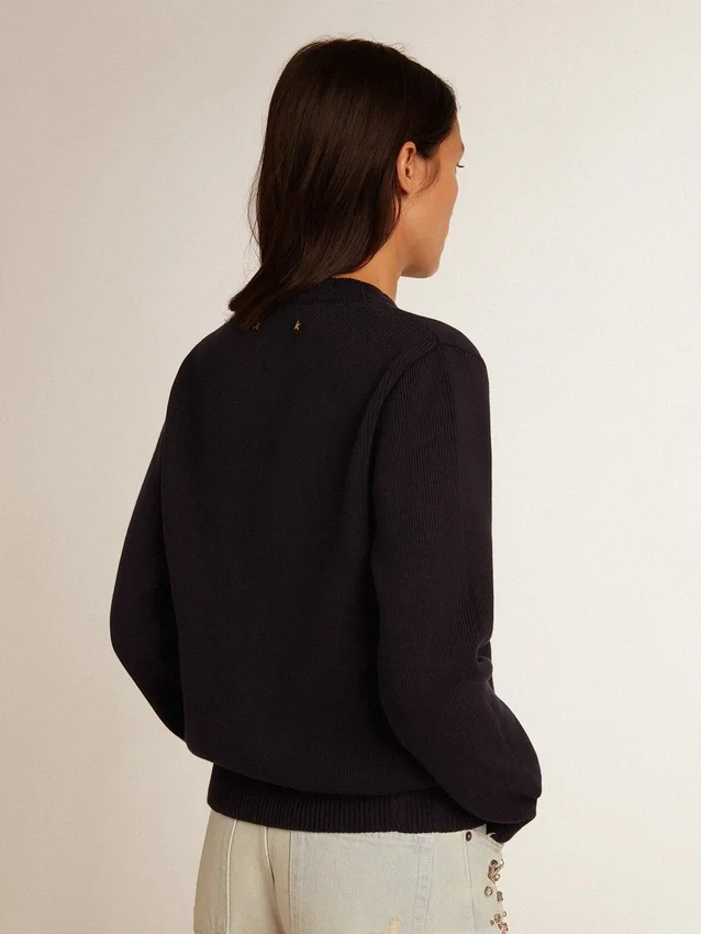 Maglione da donna a girocollo in cotone blu scuro