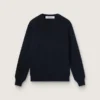 Maglione da donna a girocollo in cotone blu scuro con logo sul retro