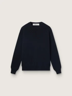 Maglione da donna a girocollo in cotone blu scuro con logo sul retro