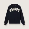 Maglione da donna a girocollo in cotone blu scuro con logo sul retro