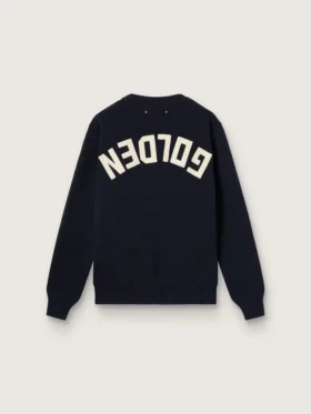 Maglione da donna a girocollo in cotone blu scuro con logo sul retro