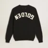 Maglione da donna a girocollo in cotone blu scuro con logo sul retro