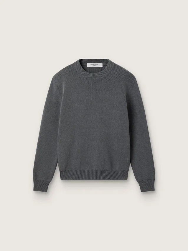 Maglione da donna a girocollo in cotone grigio scuro con logo sul retro