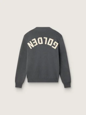 Maglione da donna a girocollo in cotone grigio scuro con logo sul retro