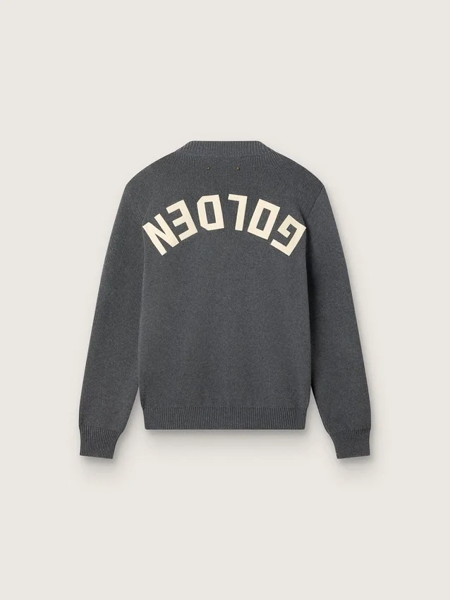 Maglione da donna a girocollo in cotone grigio scuro con logo sul retro