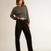 Maglione da donna a girocollo in cotone grigio scuro con logo sul retro
