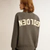Maglione da donna a girocollo in cotone grigio scuro con logo sul retro