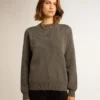 Maglione da donna a girocollo in cotone grigio scuro con logo sul retro