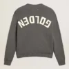 Maglione da donna a girocollo in cotone grigio scuro con logo sul retro