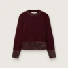 Maglione da donna a girocollo in lana bordeaux con ricami in strass