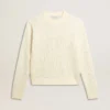 Maglione da donna a girocollo in lana merino bianca con cristalli su tutta la superficie
