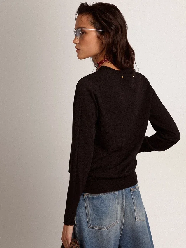 Maglione da donna a girocollo in lana nera