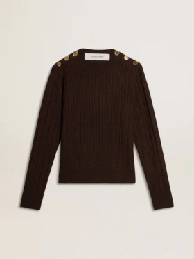 Maglione da donna a girocollo in misto lana con bottoni dorati