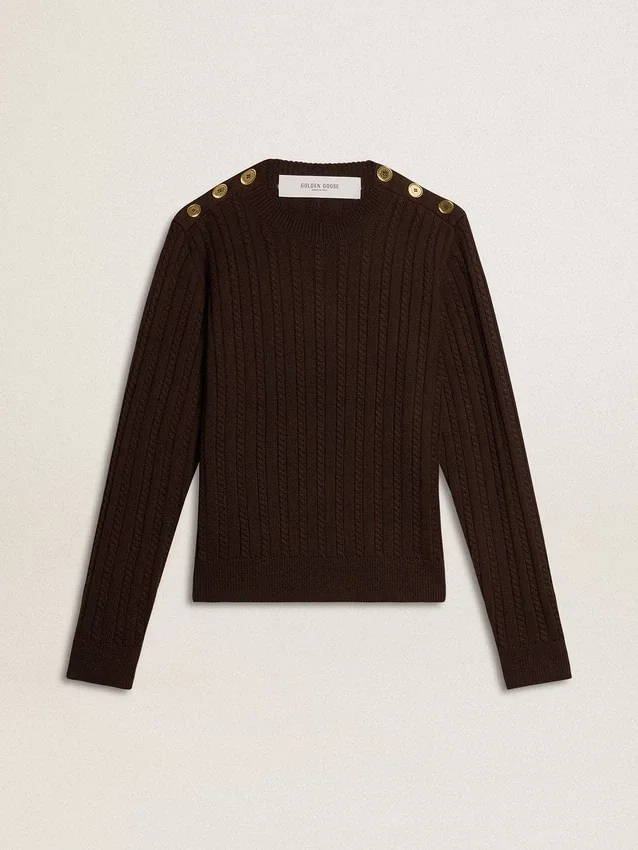 Maglione da donna a girocollo in misto lana con bottoni dorati