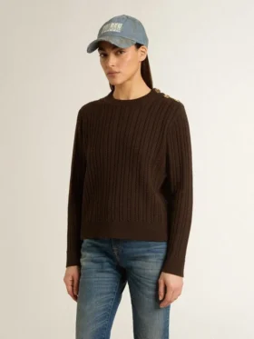 Maglione da donna a girocollo in misto lana con bottoni dorati
