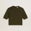 Maglione da donna a maniche corte in cotone verde militare