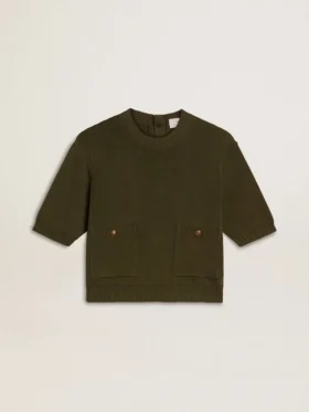 Maglione da donna a maniche corte in cotone verde militare