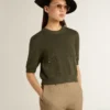 Maglione da donna a maniche corte in cotone verde militare