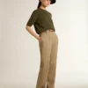 Maglione da donna a maniche corte in cotone verde militare