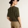 Maglione da donna a maniche corte in cotone verde militare