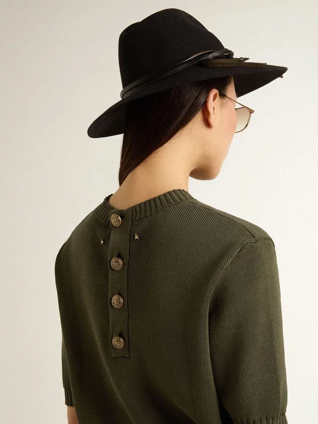 Maglione da donna a maniche corte in cotone verde militare