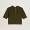 Maglione da donna a maniche corte in cotone verde militare