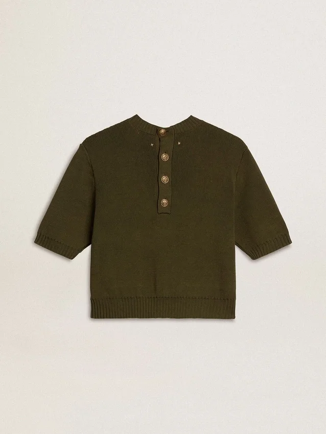 Maglione da donna a maniche corte in cotone verde militare