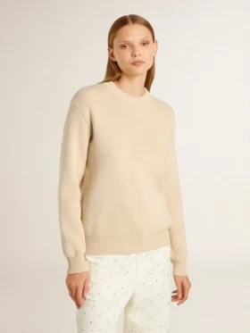 Maglione da donna beige con scritta “Golden” sul retro