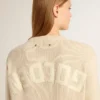 Maglione da donna beige con scritta “Golden” sul retro